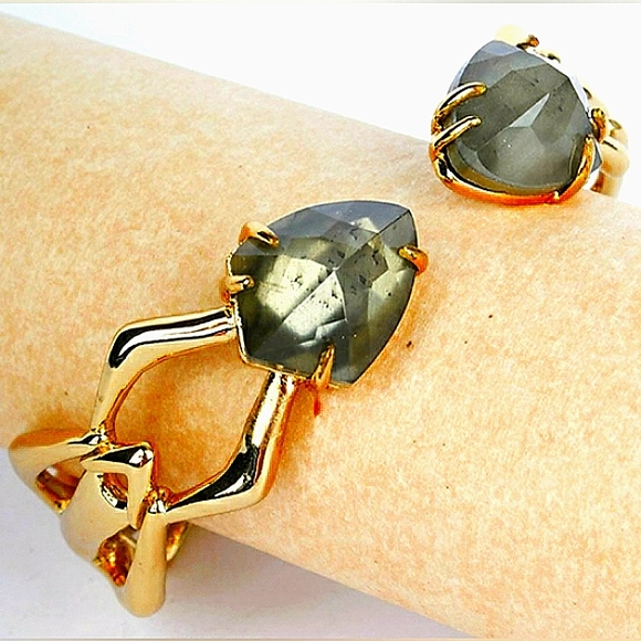 Alexis Bittar Jewelry - Alexis Bittar 14K Gold Plated Green Quartz Crystal Cuff Bracelet